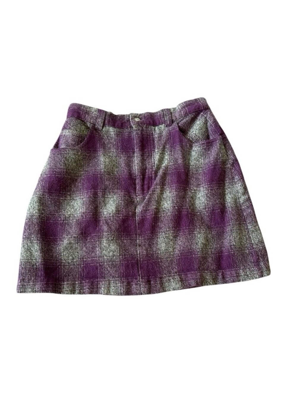 90s Vintage Purple Gray Plaid Stefano Basics Mini Skirt 10 Academia Preppy Indie